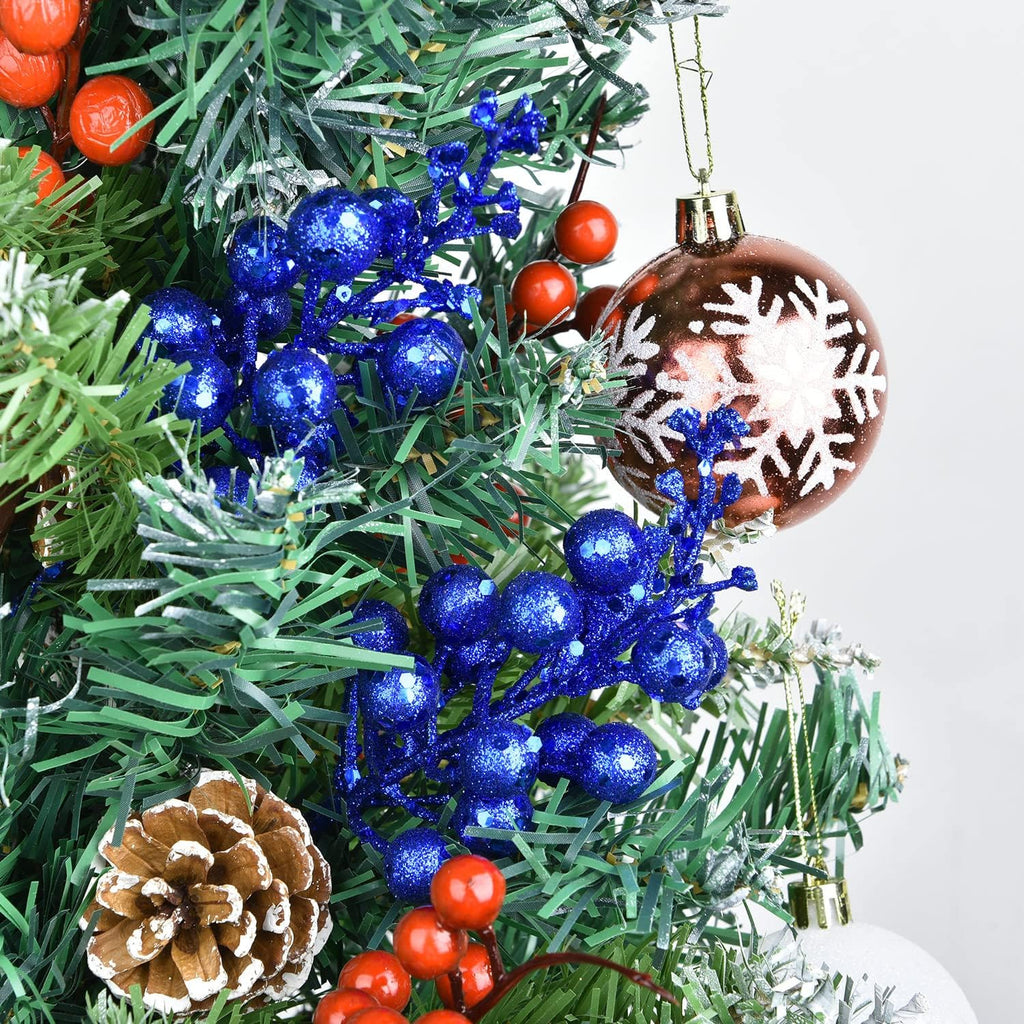 Blue Berries Picks, 14 Pack Artificial Berry Stems for Christmas Tree Decorations, Crafts, Holiday and Home Decor, 7.9 Inches (Dark Blue)
