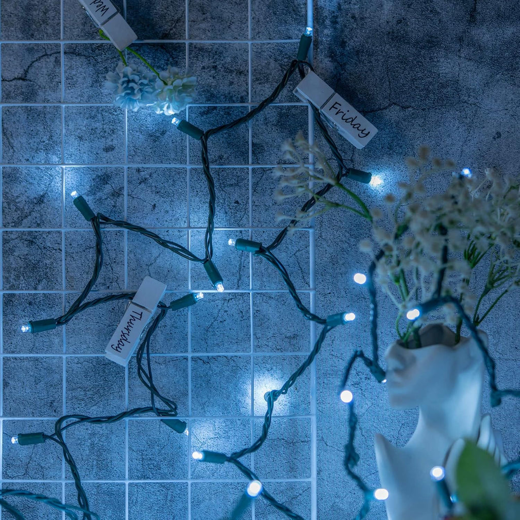 YULETIME 200 Cool White Wide Angle LED Christmas Lights, 66 Feet Green Wire UL Certified 5mm Holiday String Light Set (Cool White)
