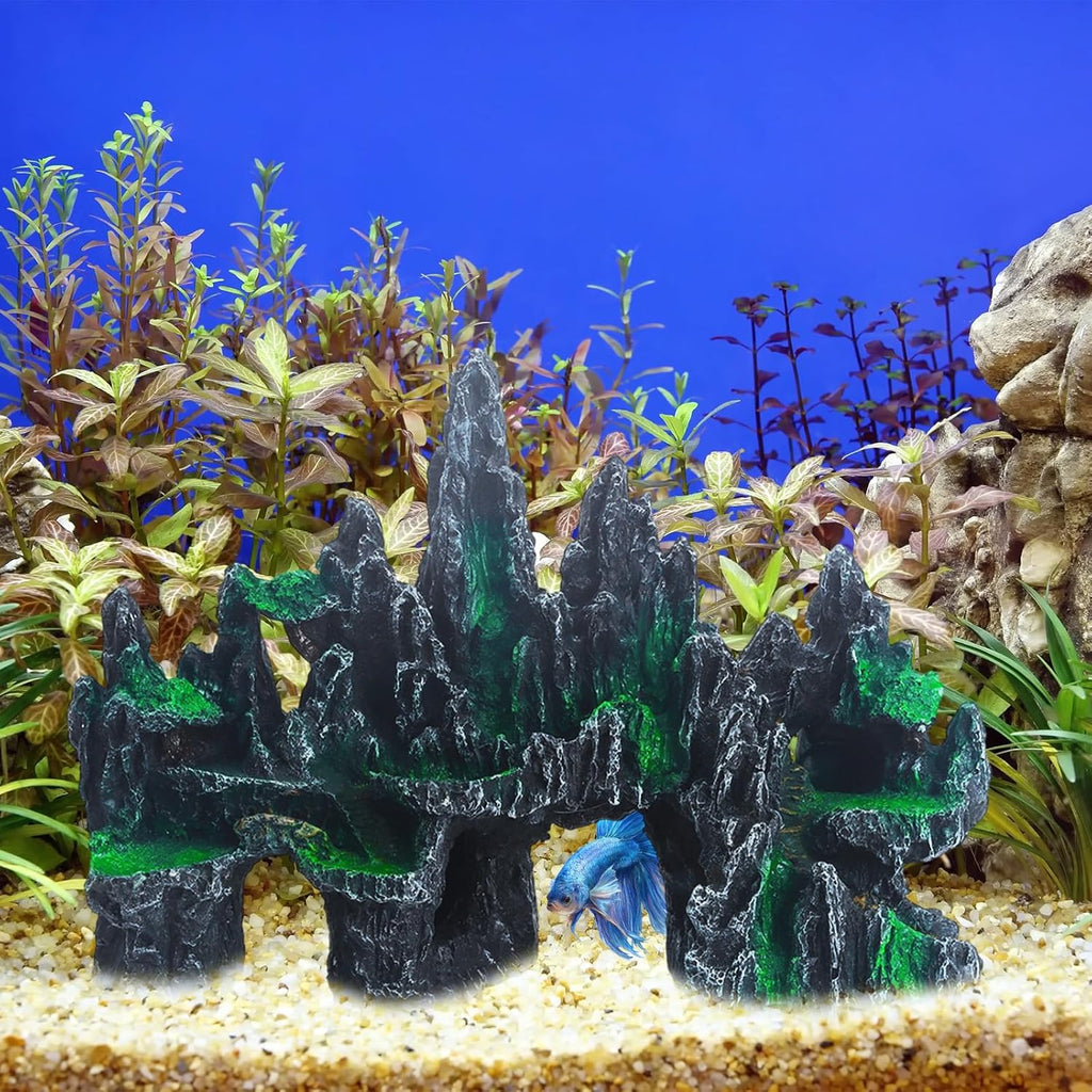 Saim Large Aquarium Rock Decorations, Mountain Ornament Fish Cave Bridge, Fish Tank Aquascape Model for Gold Fish, Betta Cichlids Hideaway Cave Hideout (12.09x3.94x8.58inch)