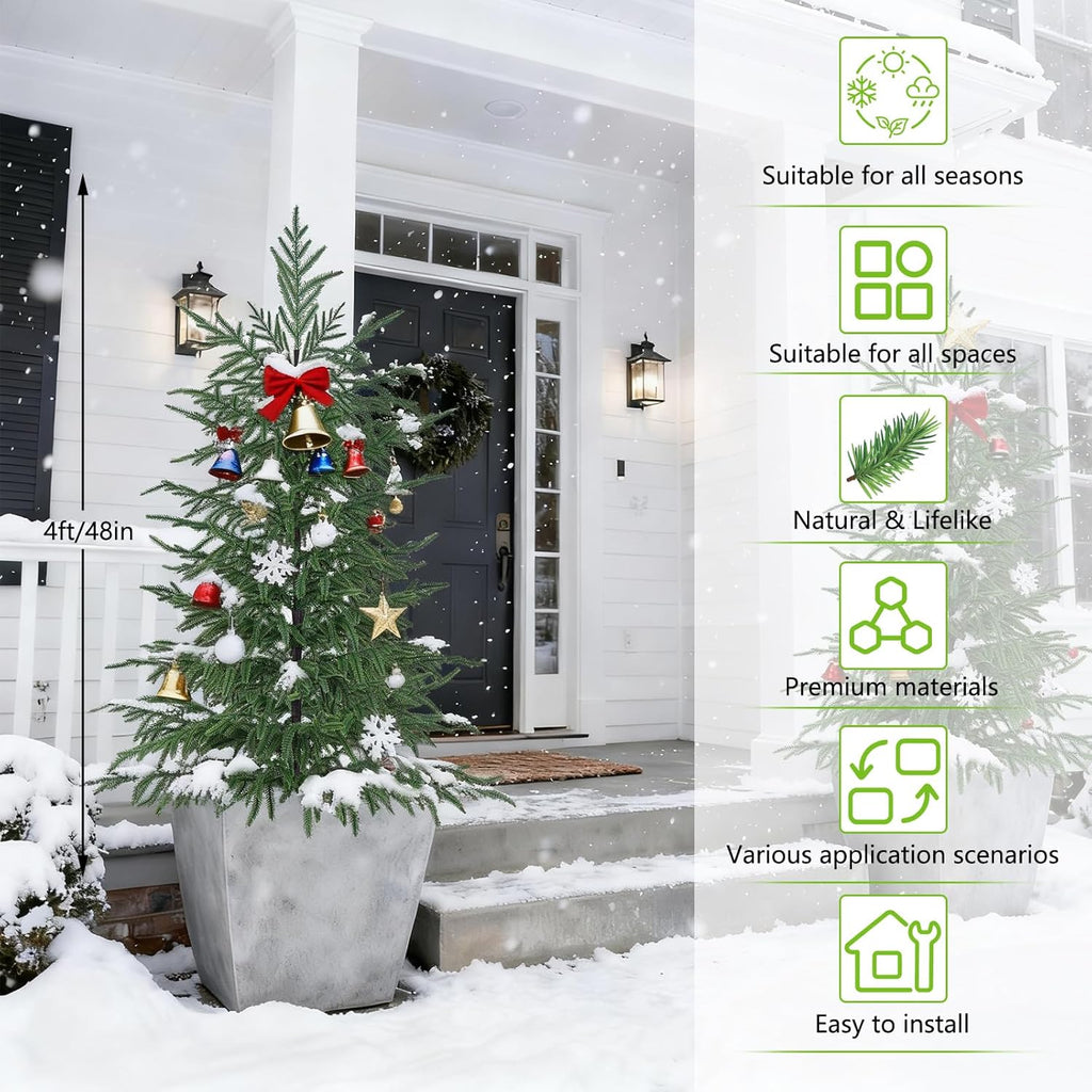4FT Artificial Norfolk Pine Tree, 2pc Artificial Christmas Tree Faux Potted Plants for Front Porch Christmas Indoor Outdoor Decor