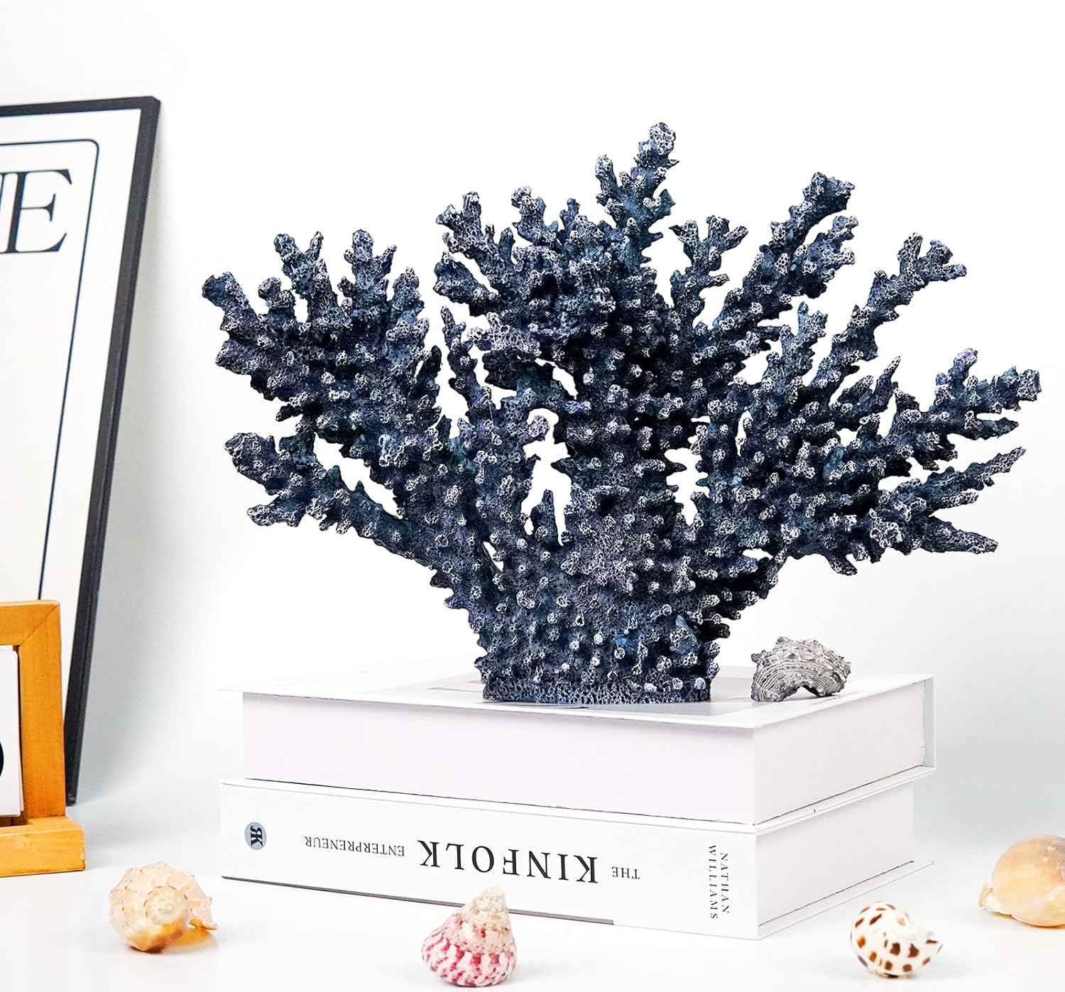 Coral Beach Decor,13.5'' Width x 10'' High Artificial Resin Coral Reef Statue for Ocean Coastal Beach Nautical Themed Room Bathroom Decor for Home, 1008B Blue;