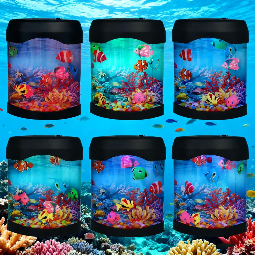 Fake Fish Lamp, Artificial Aquarium Light, Motion Lamp Night Light with 7 Moving Fish, 6 Color Setting Ocean Night Lamp, USB Powered, DIY Ocean Stickers, Ideal Gifts for Kids Men Women Friends Family