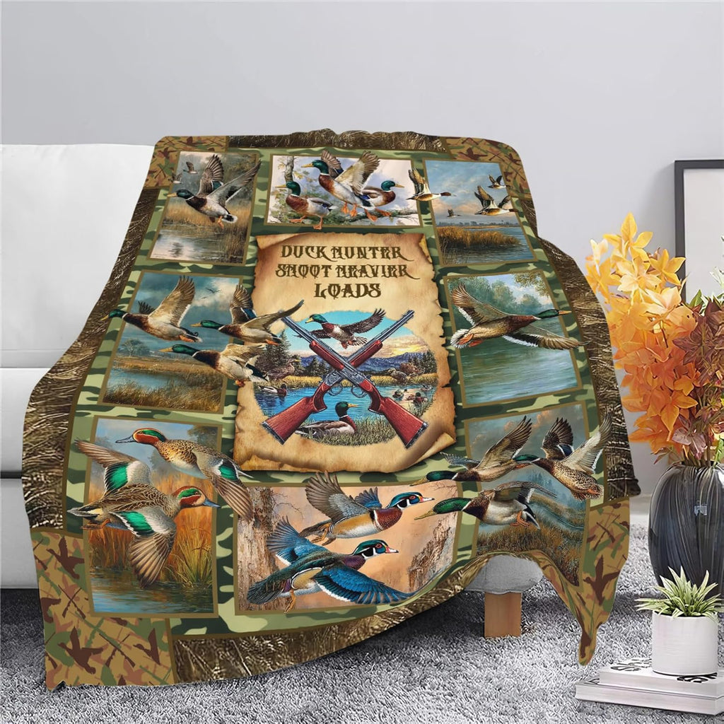 Duck Throw Blanket Hunting Mallard Duck Stuff Gifts for Kids Girls Boys Adults Women Men Soft Cozy Warm Plush Fluffy Fuzzy Fleece Blanket Decor 60''X80''
