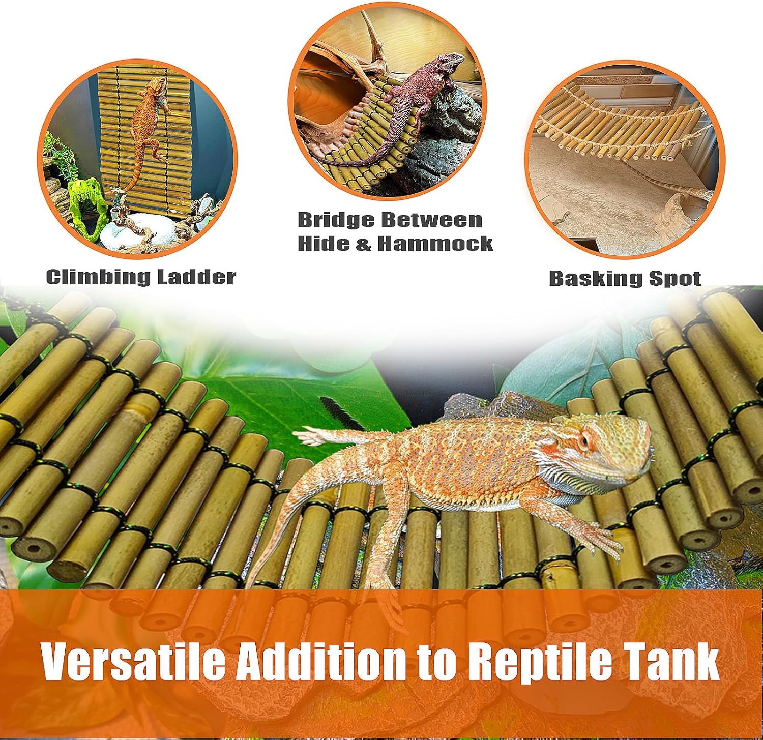 Bearded Dragon Tank Accessories, Reptile Climbing Hammock Bridge, Lizard Lounger Bamboo Ladder, Reptile Tank Accessories for Habitat, 18 x6 in
