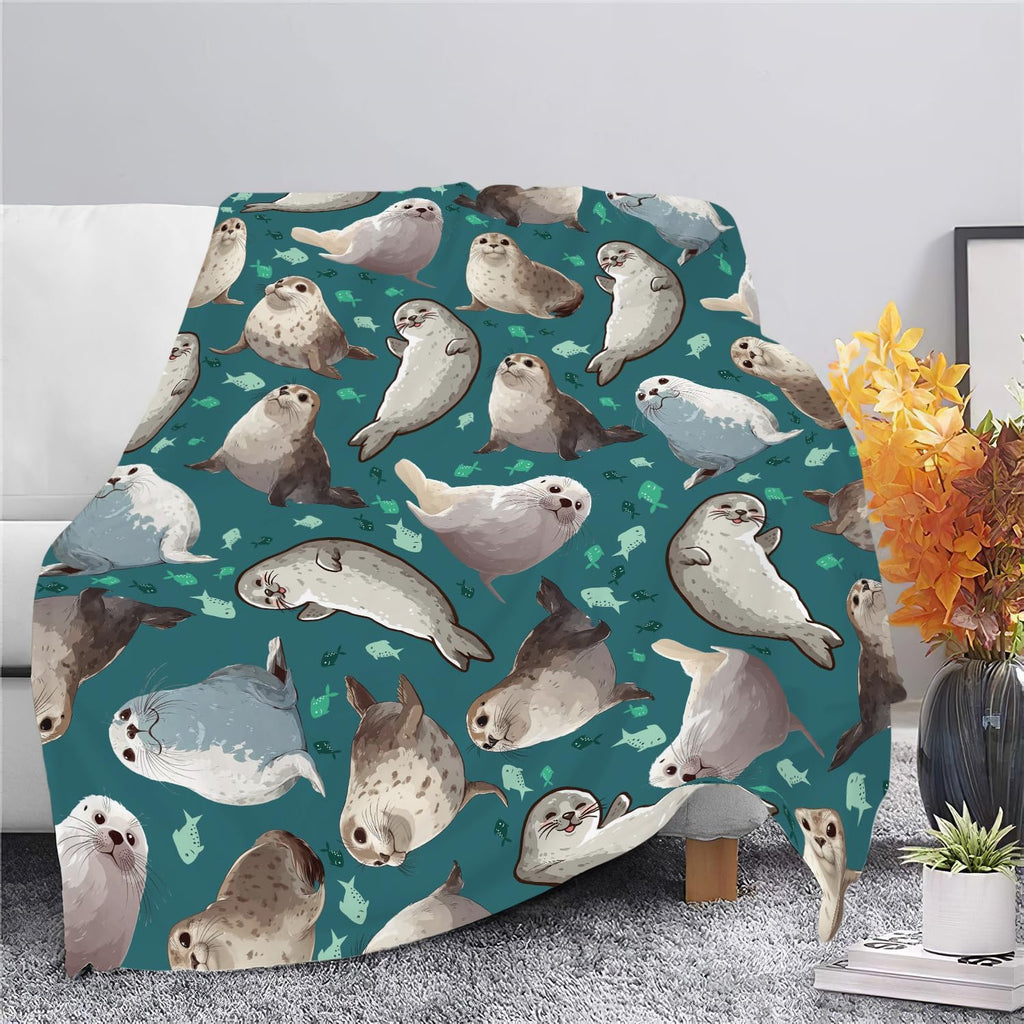Seal Throw Blanket Ocean Seal Stuff Gifts for Kids Girls Boys Adults Women Men Soft Cozy Warm Plush Fluffy Fuzzy Fleece Blanket Decor 50''X60''