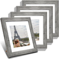 8x8 Picture Frames Set of 4, Made of Glass and Grey Wooden Frame - Display Picture 6x6 with Mat or 8 x 8 Without Mat, 8 by 8 Photo for Wall or Tabletop