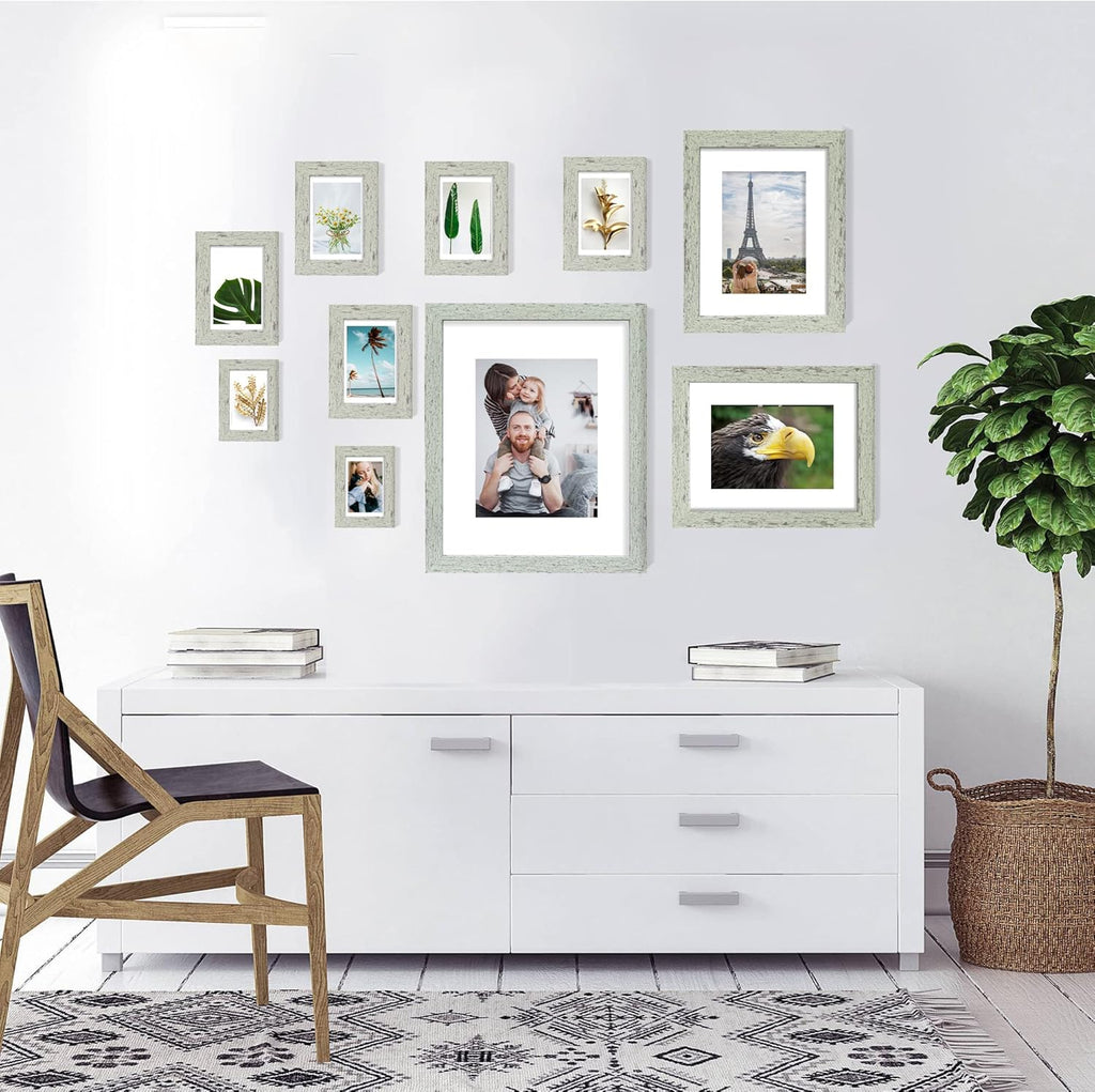 8x10 Picture Frame Set of 4, Made of Real Glass and Sage Green Wooden Frame, 8 by 10 Photo for Wall or Tabletop - Display Picture 5x7 with Mat or 8x10 Without Mat