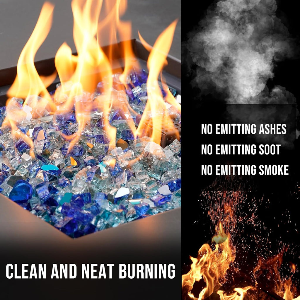 Skyflame 10-Pound Blended Fire Glass for Fire Pit Fireplace Landscaping, 1/2 inch Aqua Blue, Platinum, Cobalt Blue, Reflective