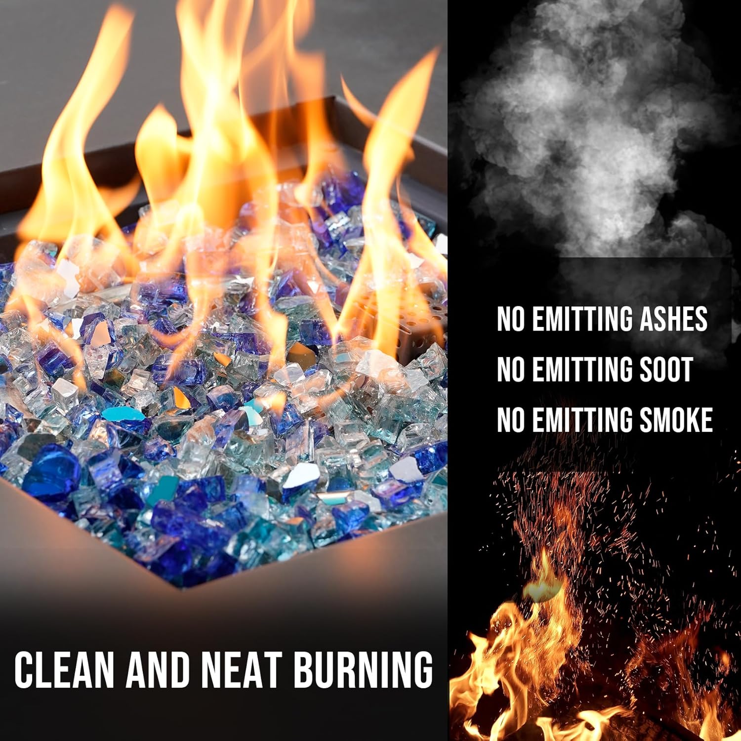 Skyflame 10-Pound Blended Fire Glass for Fire Pit Fireplace Landscaping, 1/2 inch Aqua Blue, Platinum, Cobalt Blue, Reflective