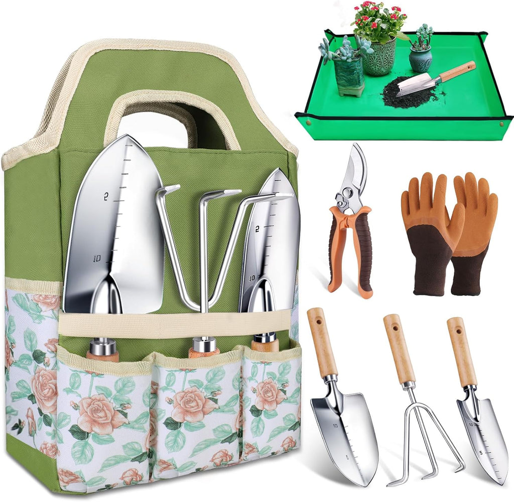 Kynup Garden Tools, Gardening Gift 7 Piece for Women, Gardening Tool Kit Ideal Hand Tool, Thickened Stainless Steel, Rust-Proof, Garden Set Supplies, Essentials, Garden Stuff