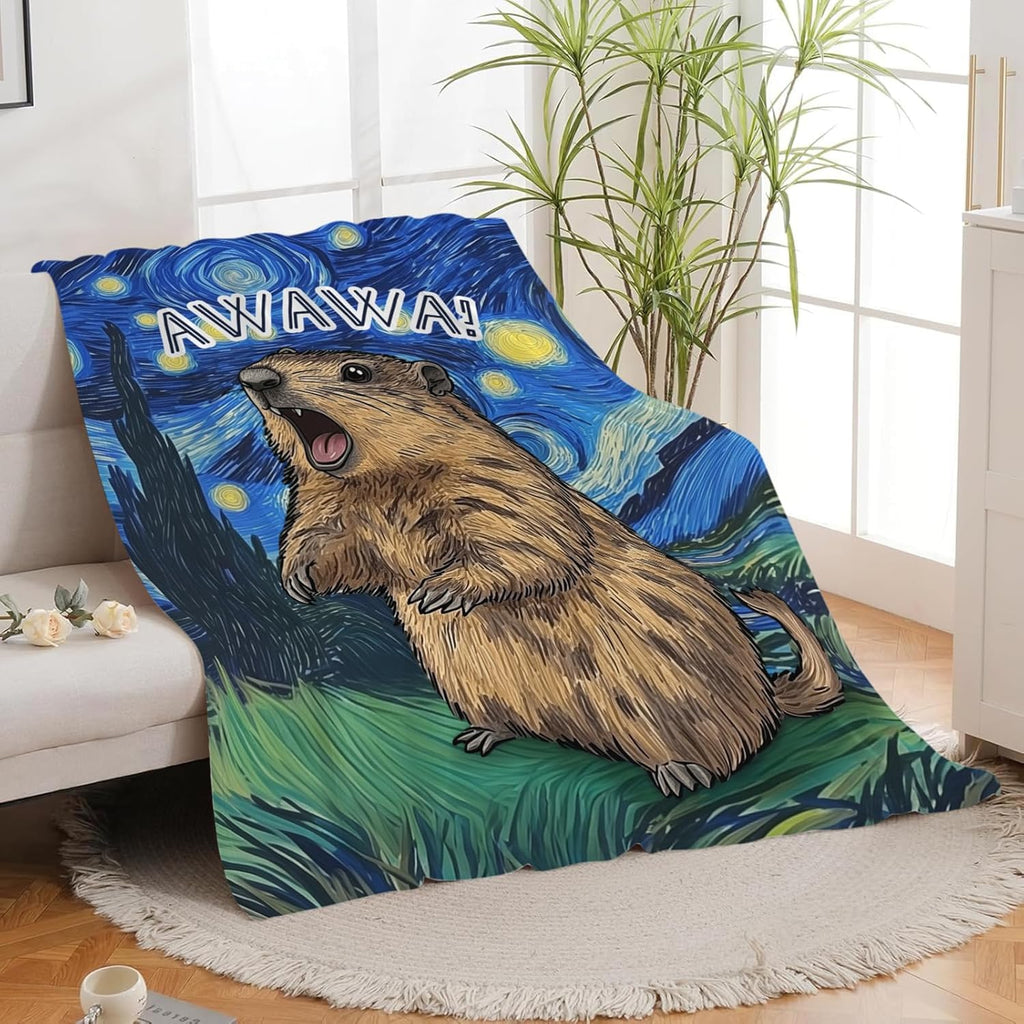 Capybara Throw Blanket Groundhog Throw Blankets Gifts for Couch Sofa Bed Stuff Decor Soft Cozy Fleece Plush Warm Flannel Bedding for Lover Men Women Boys Girls 60"x80"