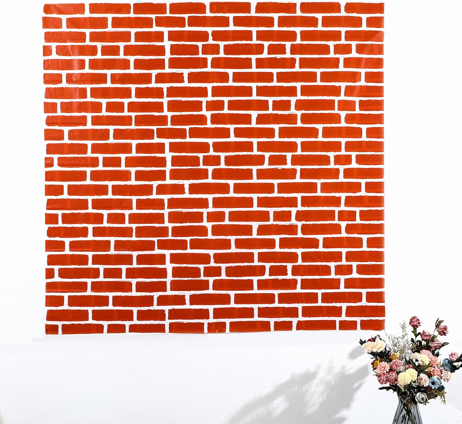 Chuangdi 8 Pcs 4.5 x 9 Feet Brick Wall Backdrop Tablecloth Christmas Stone Wallpaper Removable Wall Scene Setter Background for Medieval Castle Winter Holiday Party Decoration(Red Brick)