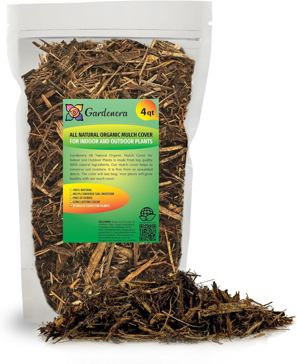 Gardenera Natural Mulch Cover - Naturally Suppress Weeds and Enhance Plant Growth - 4 QUARTS
