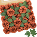 AmyHomie Artificial Flowers Burnt Orange Rose 25pcs Real Looking Fake Roses w/Stem for DIY Wedding Bouquets Centerpieces Arrangements Party Baby Shower Valentines Day Christmas Tree Decorations