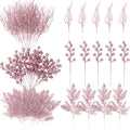 75 Pcs Christmas Glitter Branches 3 Styles Artificial Christmas Picks Berries Stems Pine Needles Floral Twig Spray for Xmas Tree Ornaments DIY Wreath Garland(Light Pink)