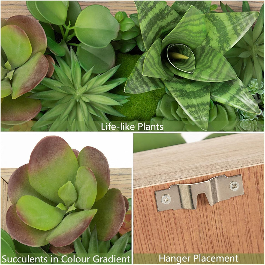 Succulents Wall Decor Hanging Artificial Plants Fake Snake Plants with Moss and Rectangle Wooden Frames Faux Plants Hanging Decor for Table Desk Livingroom Bedroom Bathroom Home Office