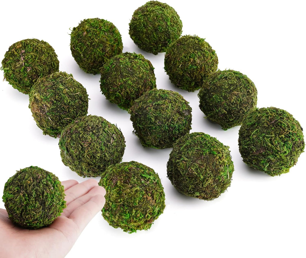 BYHER Decorative Moss Balls Set - Fake Moss Balls for Bowl Fillers, Centerpiece Decor, Home Decor, Vase Filler, Wedding Decor, Table Arrangement, Coffee Accents, DIY Crafts (Small - 2"-Set of 12)