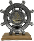 Ship Wheel Decor Rudder Sculpture - Mediterranean Style Khaki Nautical Boat Steering Model Pirate Boat Resin Handicraft Statue for Bookshelf Desktop Home Decoration