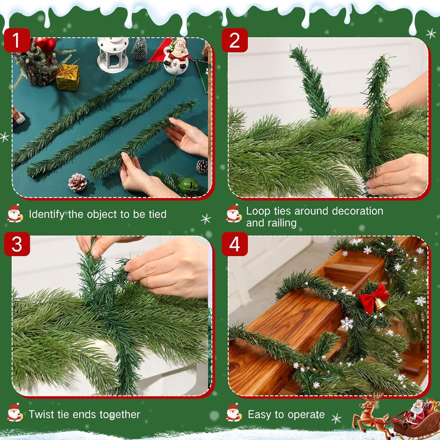 Zhengmy 30 Pcs 14 20 25 Inch Christmas Garland Ties Artificial Pine Needles Flexible Pine Stems Twist Wired Tree Branches for Christmas Stairs Railing Banister DIY Craft Gift Wrapping