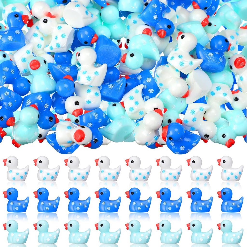 Realspring 200 Winter Mini Resin Snowflake Ducks Tiny Duck Figurines Bulk Cute Figures for Winter Christmas Miniature Landscape Garden Accessories Ornament Dollhouse Birthday Decor Party Favors