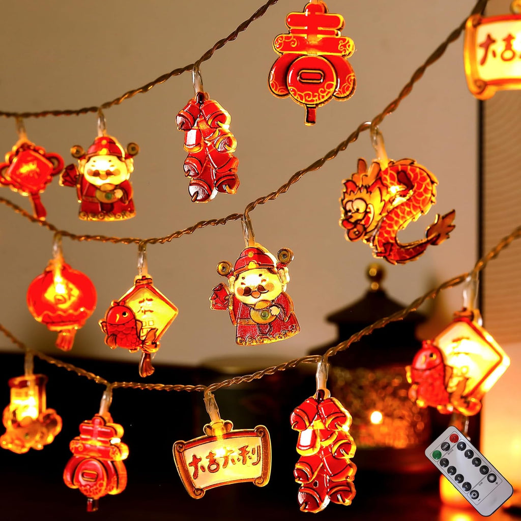 Chinese New Year 2026 String Lights with Timer & 8 Flashing Mode, 20 LEDs 10ft Battery Operated, Chinese New Year Gifts Decorations 2026 for Indoor, Bedroom（Remote Included）