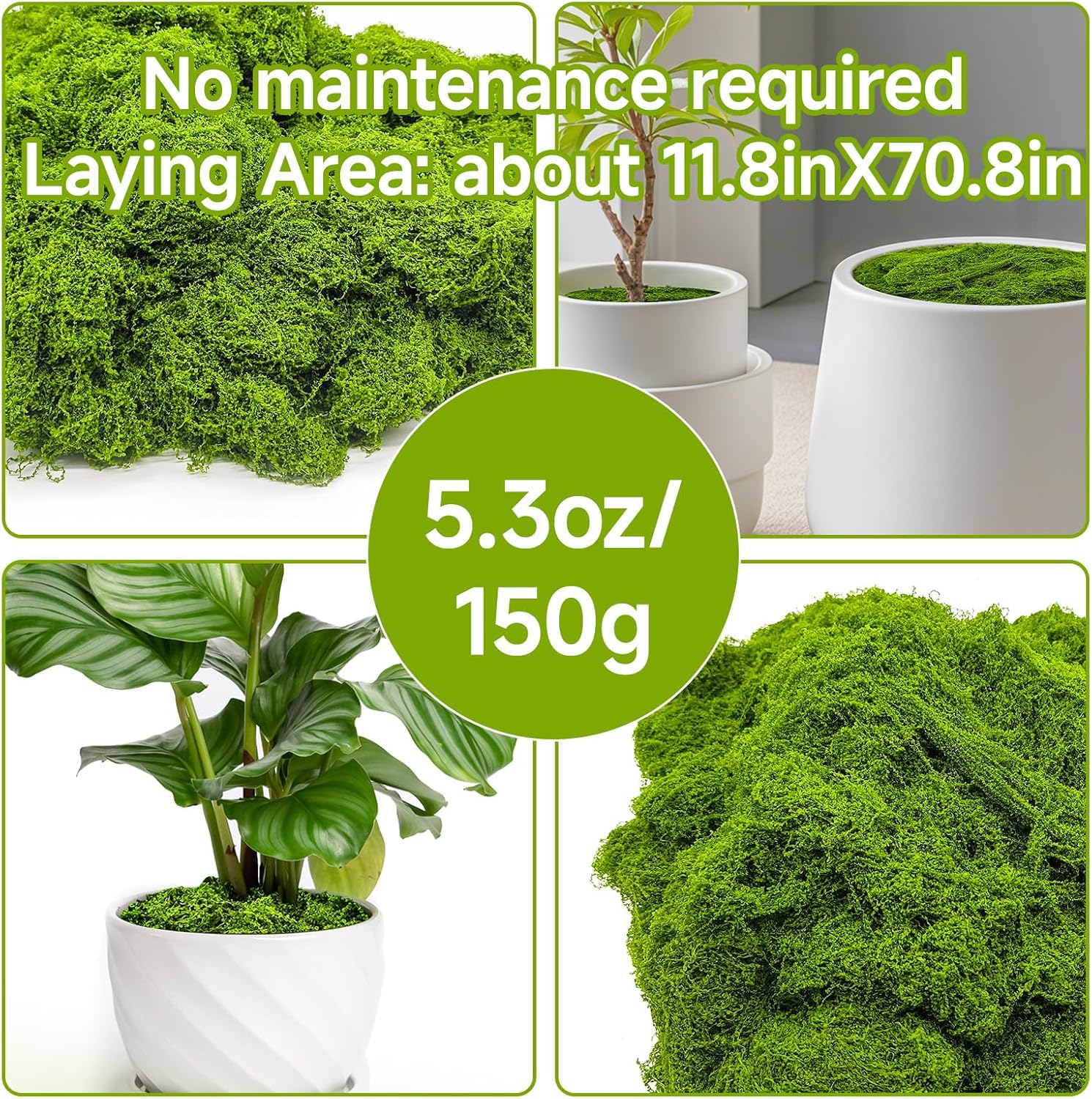 Fake Green Moss for Potted Plants Indoor, 5.3oz Artificial Moss for Crafts, Faux Moss Decor for Fairy Garden, DIY Decorative, Model Making, Walls, Glass Containers, Home