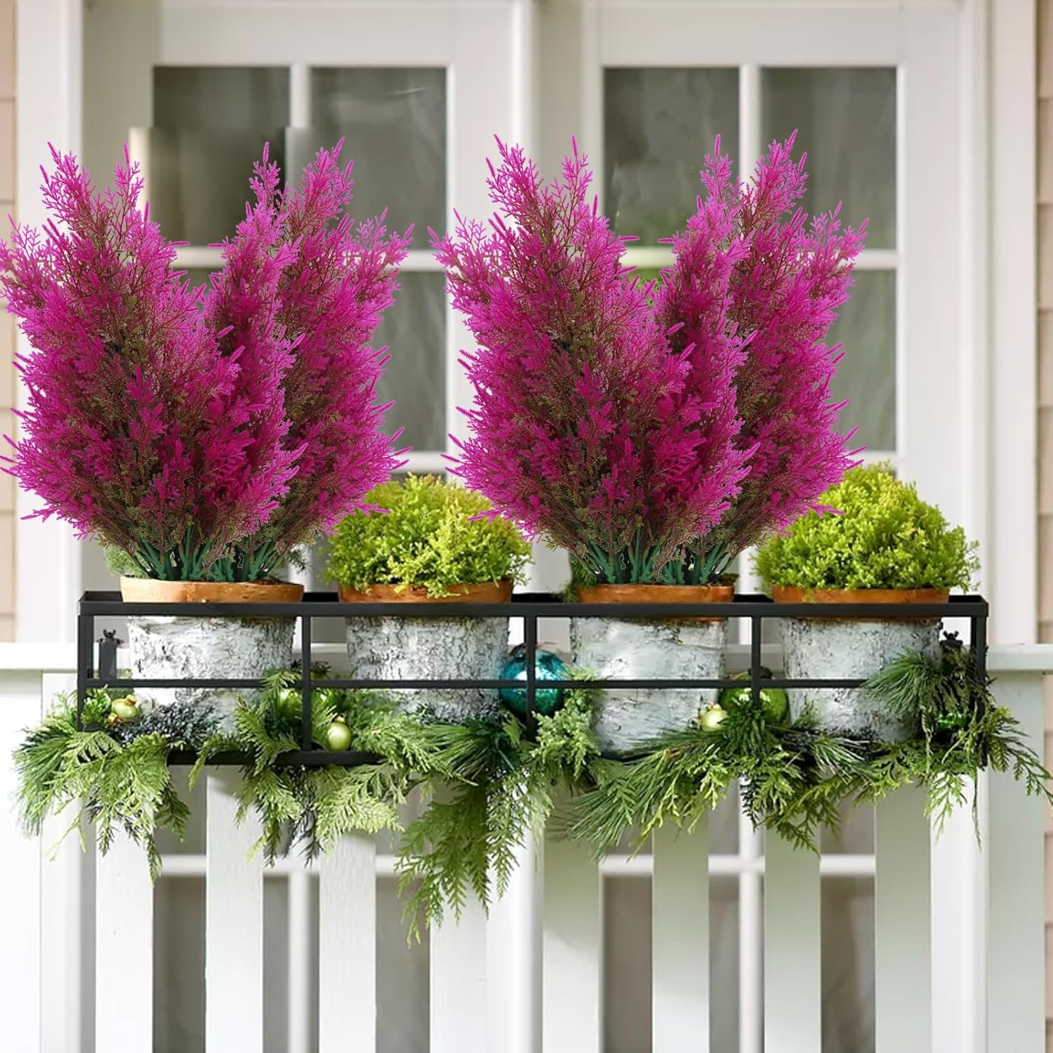 RECUTMS Artificial Pine Branches - Faux Evergreen Pine Leaves Fake Sprigs Christmas Stem Christmas Greenery Picks Decorations for Centerpieces Garland Wreath Craft DIY Home Kitchen Garden(Fuchsia)