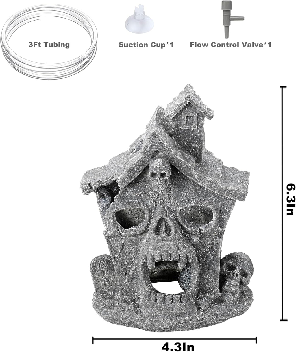 Carefree Fish Aquarium Haunted House Halloween Ghost Bubbler Decor Fish Hide-Out Ornament with 3Ft Tubing and Tiny Air Stone（No Included Air Pump