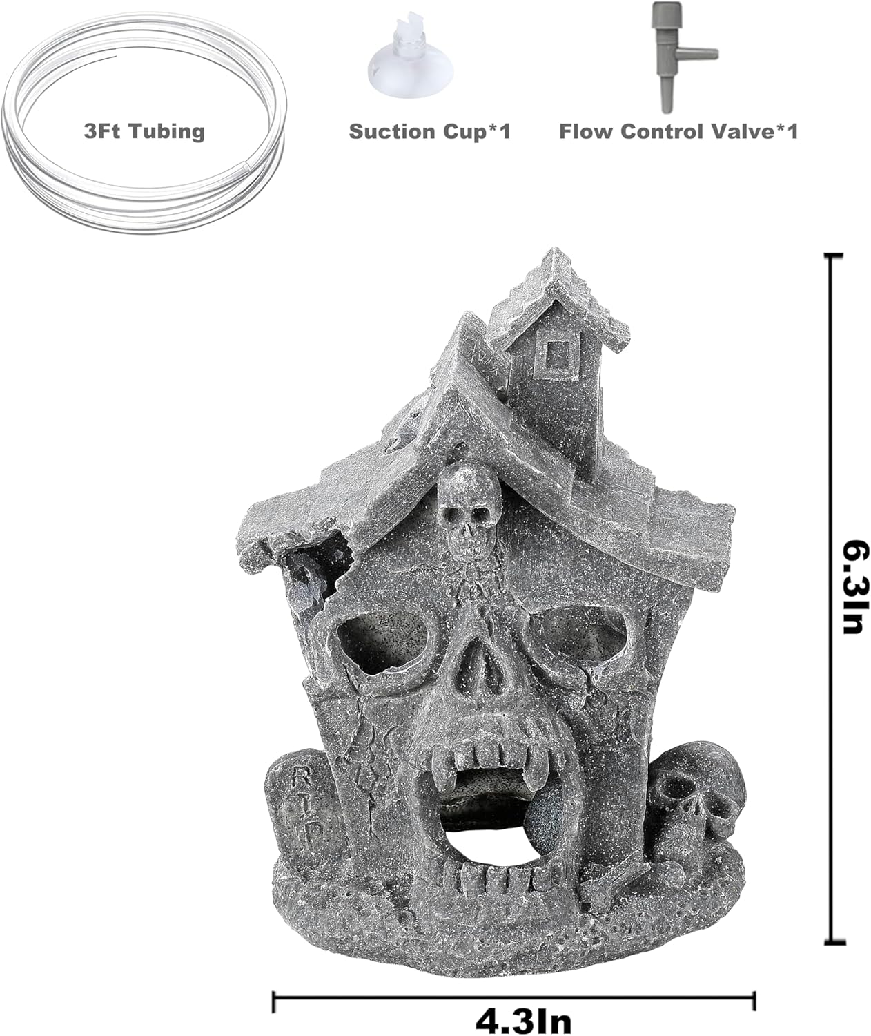 Carefree Fish Aquarium Haunted House Halloween Ghost Bubbler Decor Fish Hide-Out Ornament with 3Ft Tubing and Tiny Air Stone（No Included Air Pump