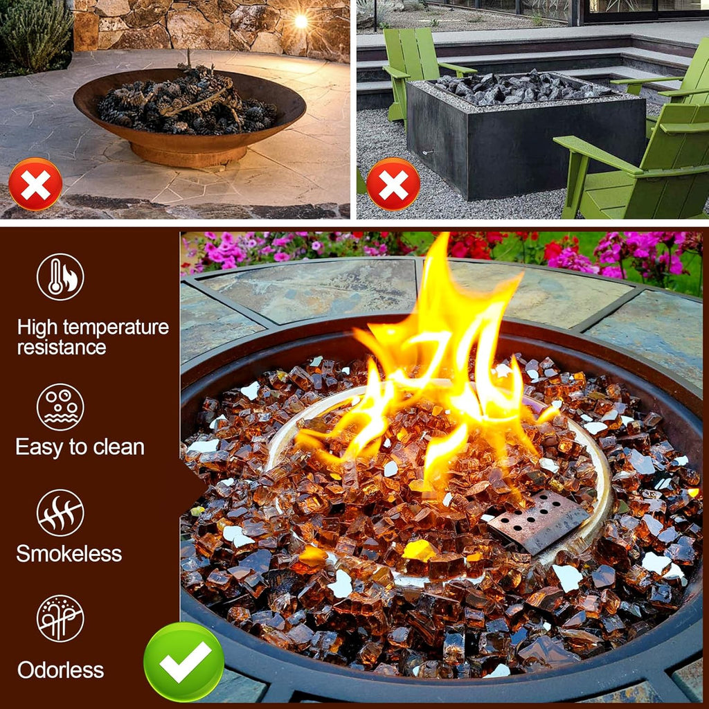 GasSaf 1/2 Inch Fire Glass Reflective Tempered Fireglass Cut Crushed FireGlass for Fire Pit, Fireplace, Replaces Existing Gas Logs & Lava Rocks (10 Pound)(Amber Reflective).