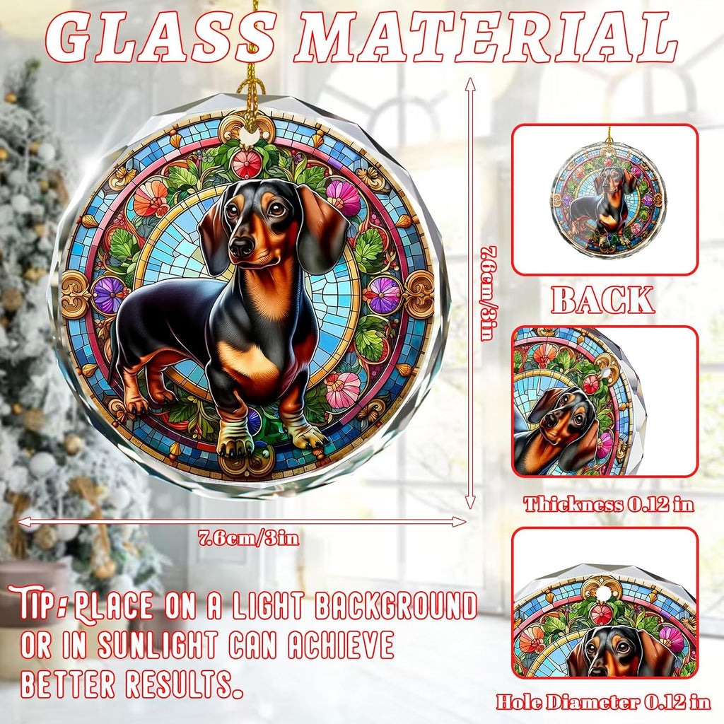 Dachshund Christmas Ornament - Stained Glass Dachshund for Tree, Gift Exchange
