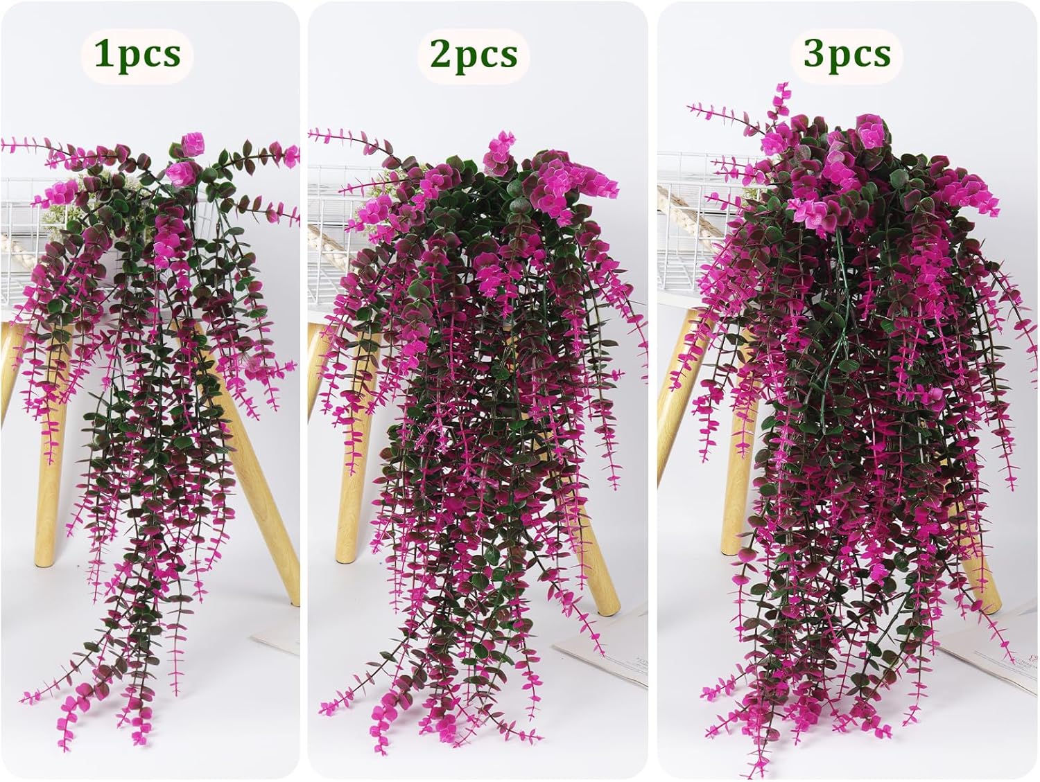RECUTMS Fake Monkey Plants Hanging Eucalyptus Vines Fake Vines Faux Hanging Plants for Outdoor Garden Yard Backdrop Decor Indoor Room Table Wall Home Hanging Decoration(Fuchsia)
