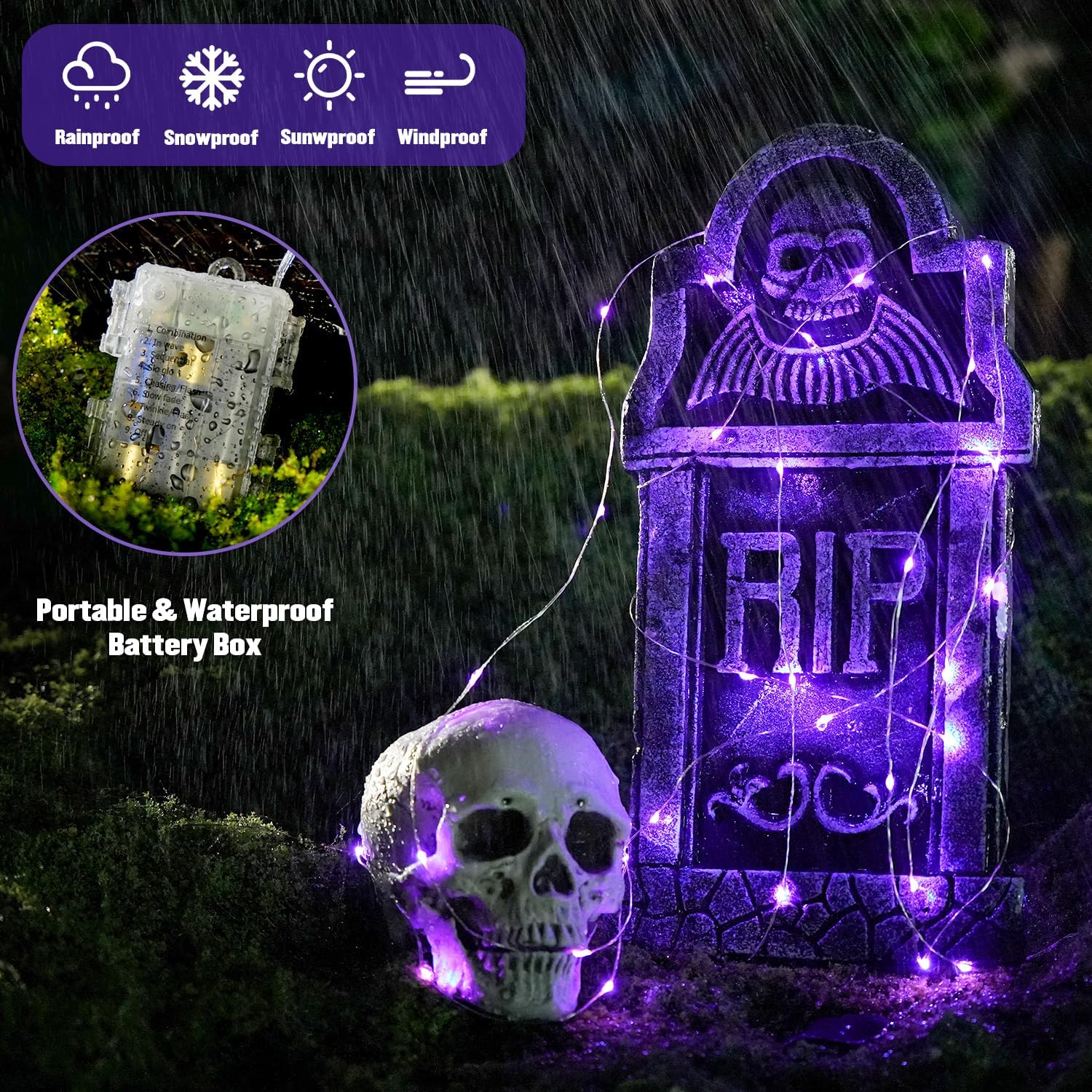 JMEXSUSS 2 Pack Christmas Fairy Lights Battery Operated, Total 200 LED 66ft Purple Christmas Lights with Remote, 8 Modes Twinkle String Lights Light for Halloween Tree Indoor Outdoor Decorations