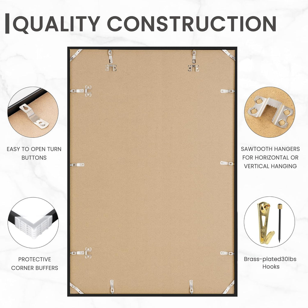Heimlove 24x36 Black Aluminum Picture Frames, Large 20x30 Poster Frames for Wall, Versatile Wall Display Frames with Mat for 20x30 Photos for Home, Room, Office, Attached Hanging Hardware, 1Pack