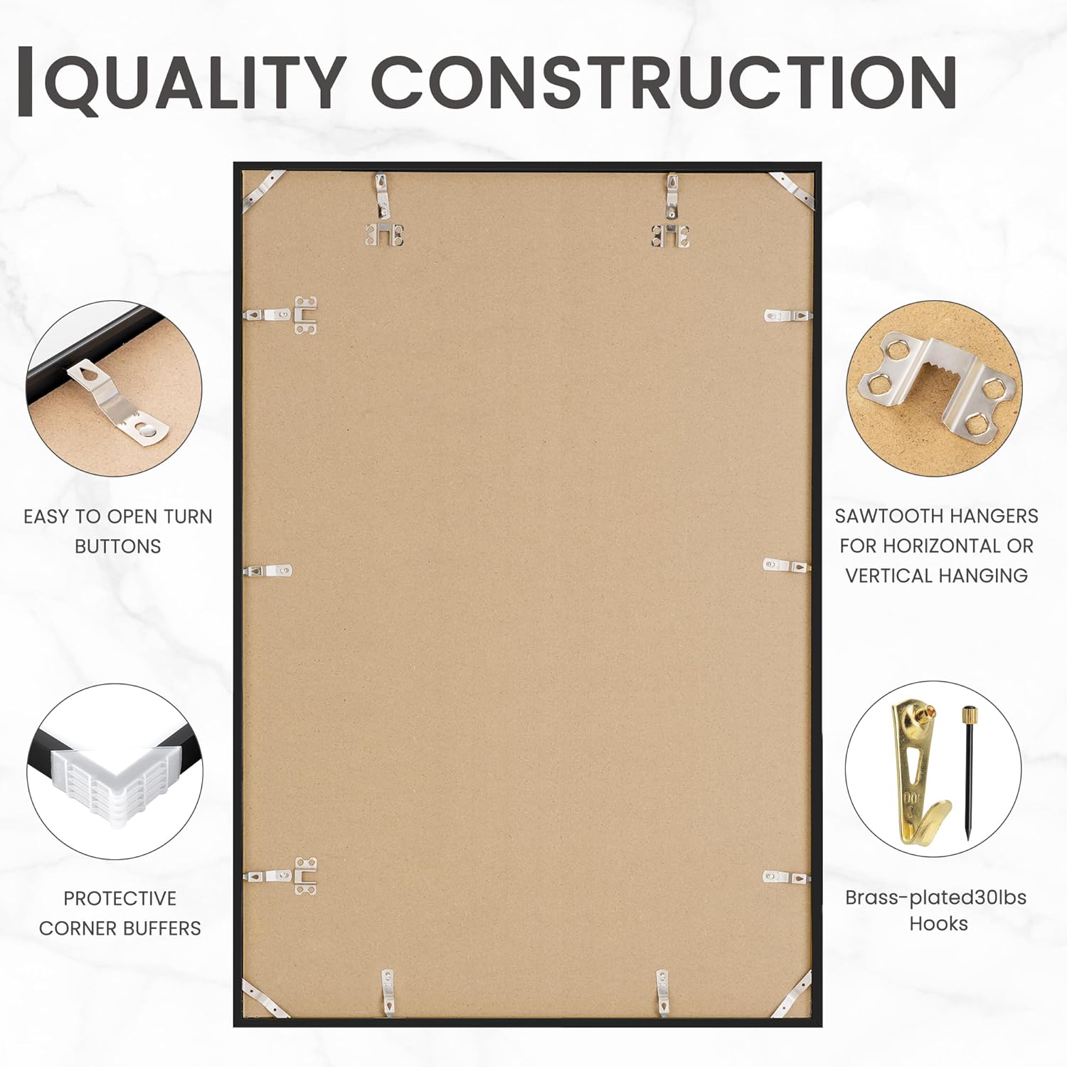 Heimlove 24x36 Black Aluminum Picture Frames, Large 20x30 Poster Frames for Wall, Versatile Wall Display Frames with Mat for 20x30 Photos for Home, Room, Office, Attached Hanging Hardware, 1Pack