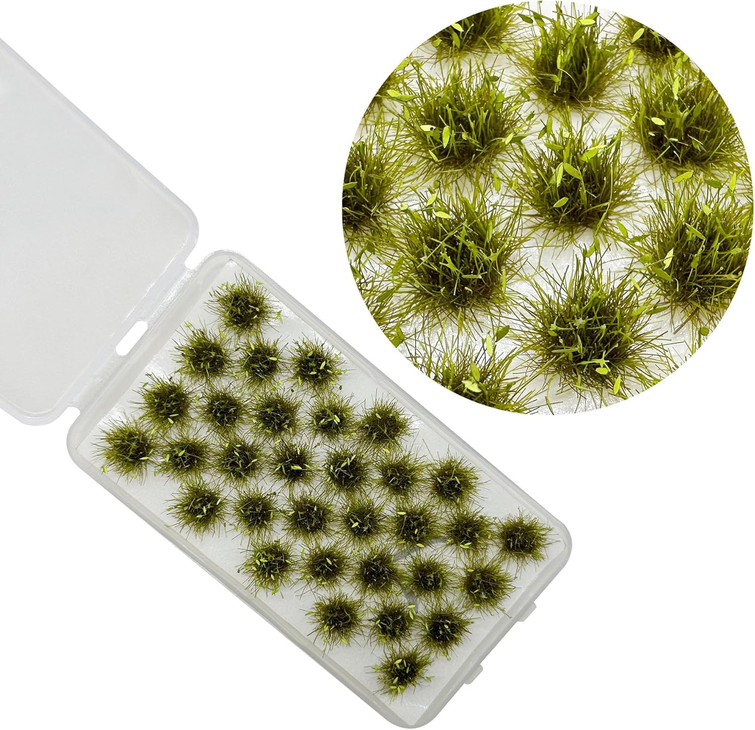 Woohome 32 PCS Miniature Grass Cluster, Tender Green Static Grass Tuft Model Vegetation Groups Static Grass Tufts for DIY Model Train Landscape Railroad Scenery Grass Tufts Flower