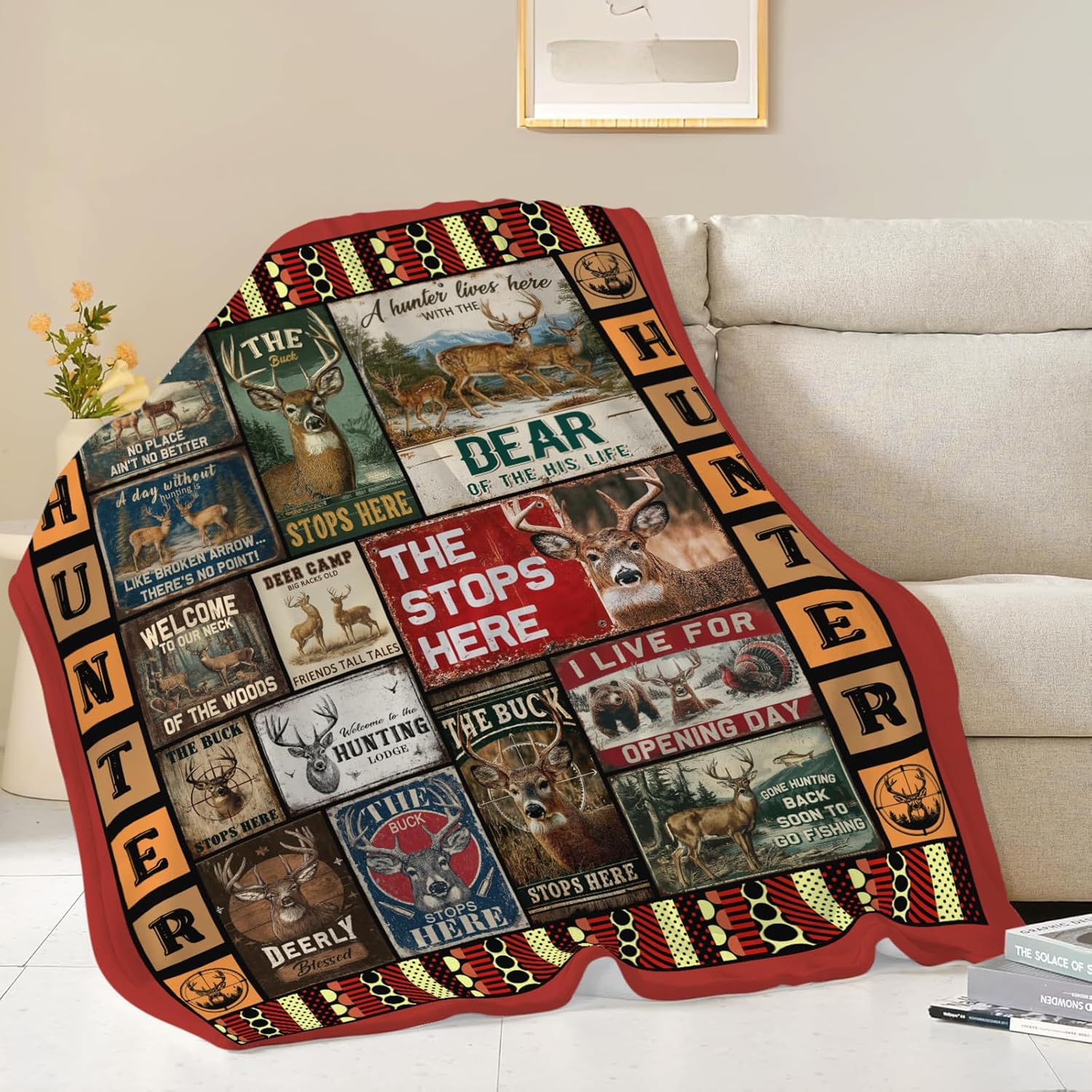 Deer Throw Blanket Hunting Deer Elk Stuff Gifts for Kids Girls Boys Adults Women Men Soft Cozy Warm Plush Fluffy Fuzzy Fleece Blanket Decor 40''X50''