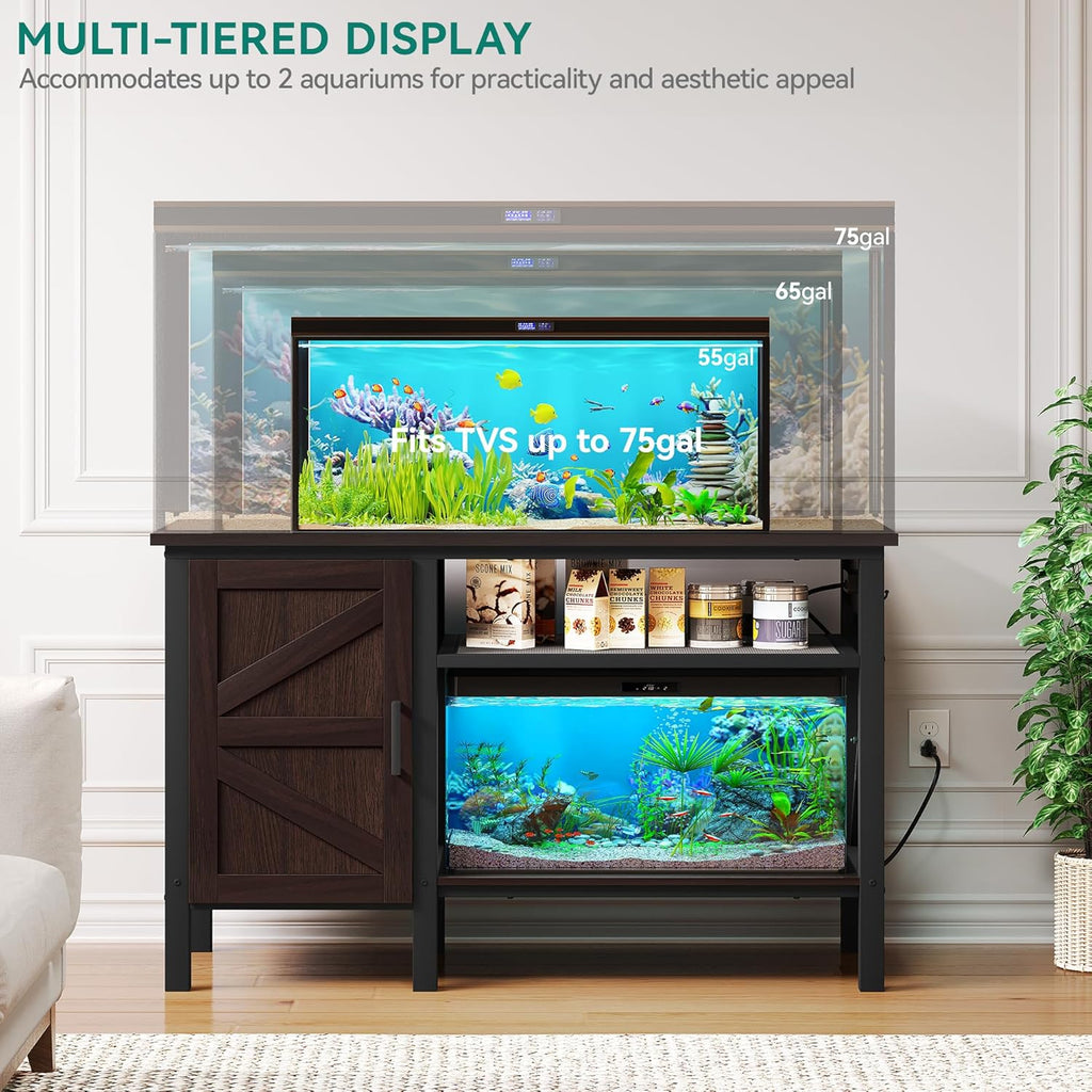 YITAHOME 55-75 Gallon aquarium stand with Power Outlets, Heavy Duty Metal Fish Tank Stand, Cabinet for Fish Tank Accessories Storage suitable for Fish Tank, Turtle Tank, 880LBS Capacity, Brown
