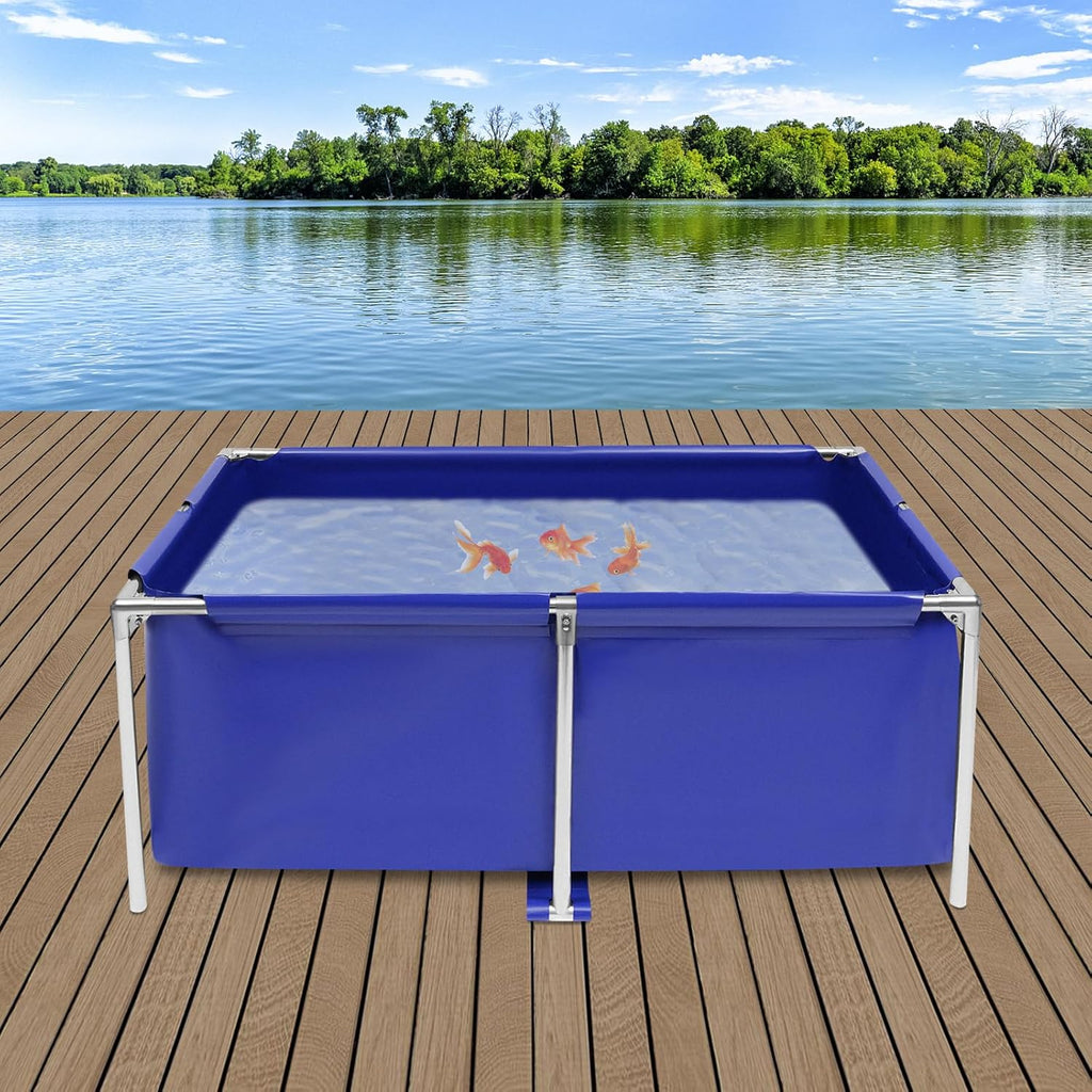 Modern Blue Cube Canvas Fish Pond Aquarium, Paint Koi Keeping Pond, Indoor Outdoor Fish Tank, Temporary Ornamental Canvas Fish Pond