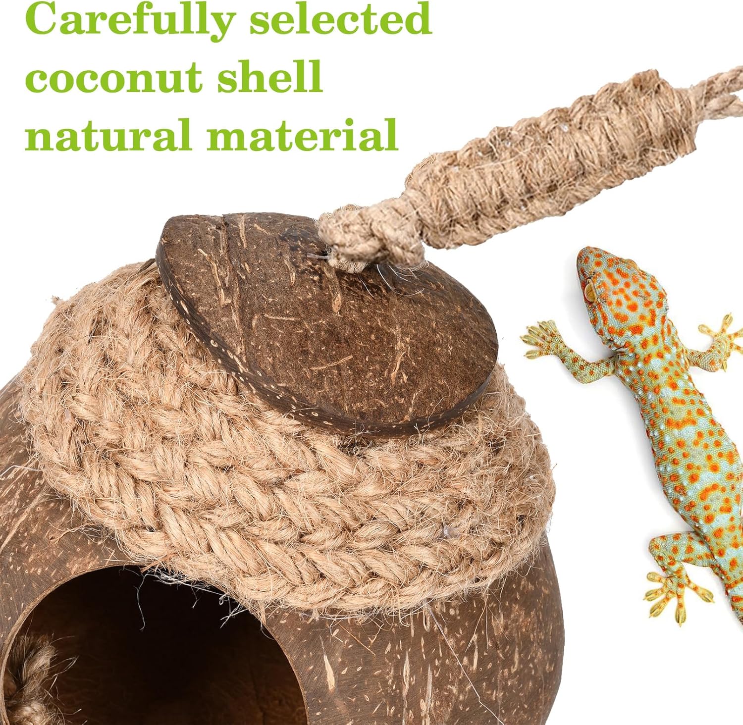 Hamiledyi Lizard Coco Den Reptile Hideouts Gecko Coconut Shell Hut Coconut hut for Geckos Bearded Dragon Tank Accessories Coconut Lizard Hut with Ladder - Natural Coconut Fiber