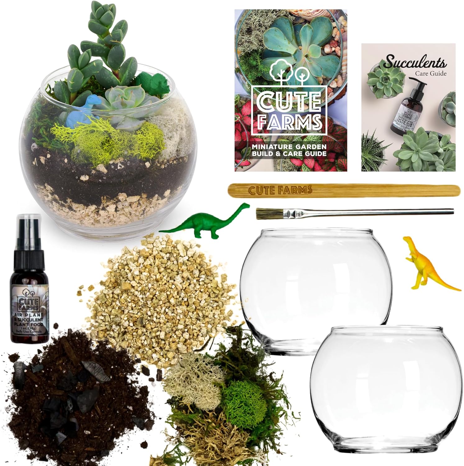 Cute Farms Glass Terrarium Kit | Just Add Your Own Plants (Two Glass Bowls)