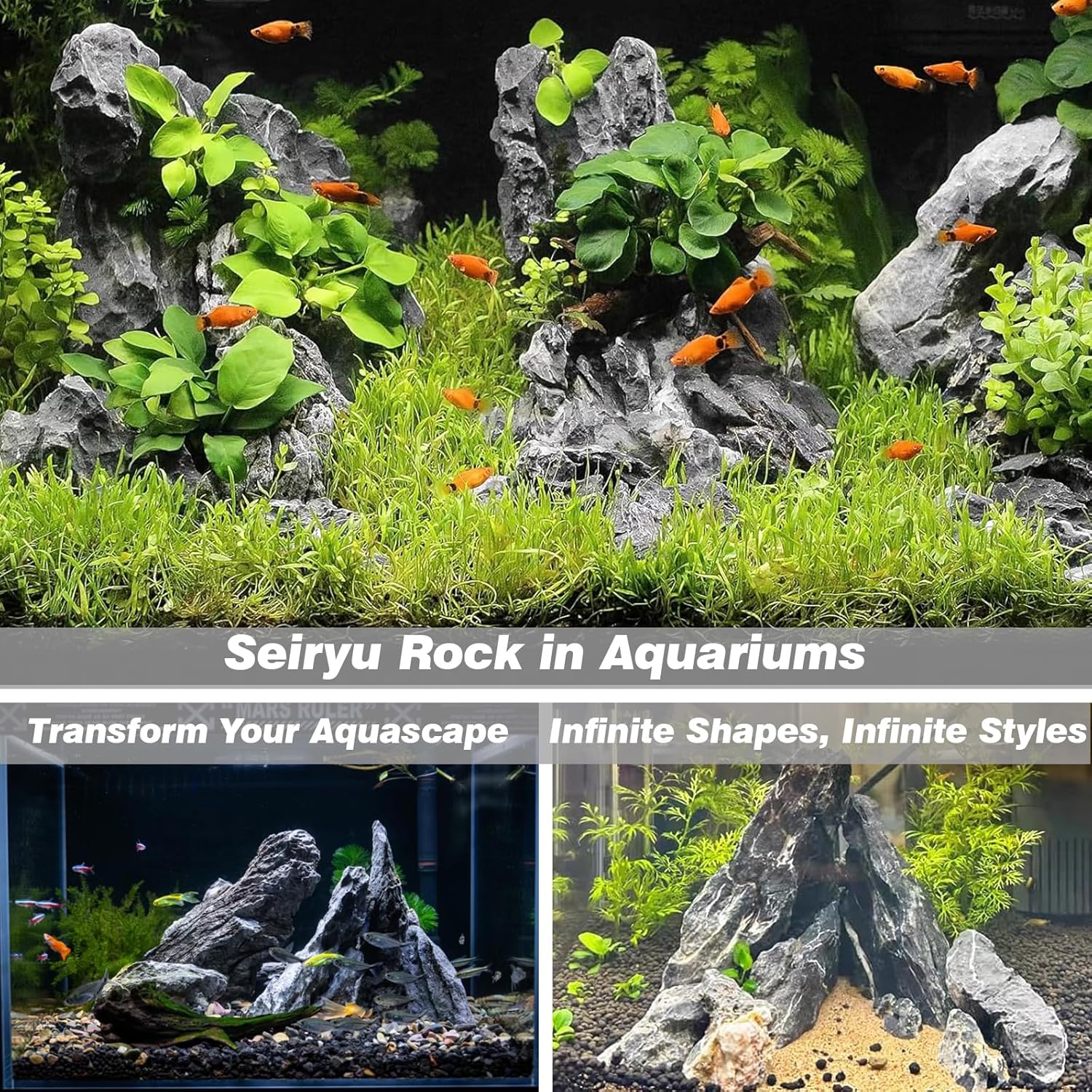 Unocho Seiryu Stone Aquarium Rocks 40lb Natural Fish Tank Rocks for Aquascaping Garden Landscaping Decoration Paludarium Amphibian Enclosures(3-12 Inches)