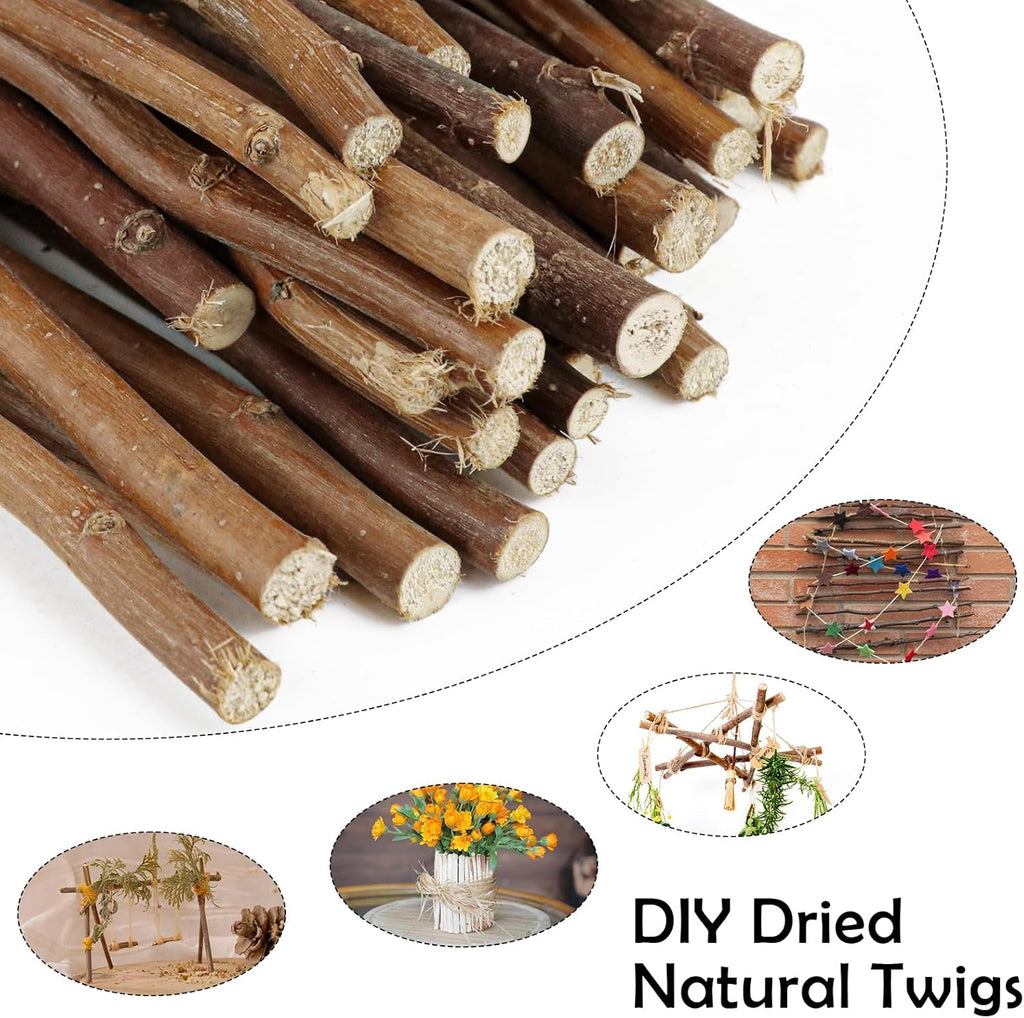 50Pcs Natural Twigs, Driftwood Branches, Unfinished Timber Rods for Model Making, Home Decor & Art Supplies (Brown 20CM)