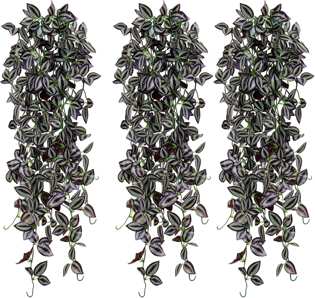 TOCHGREEN 3pcs Artificial Hanging Plants-3.6ft Fake Ivy Vine Purple Fake Ivy Leaves Faux Hanging Scindapsus Vine for Wall House Room Party Garden Indoor Outdoor Decoration