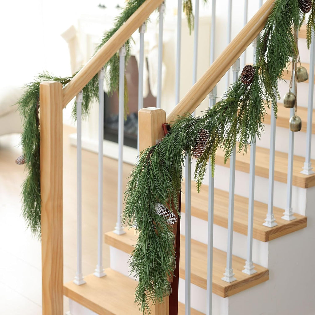 MIZII Christmas Garlands 6 Feet Artificial Pine Garland with Pinecone Real Touch Pines Vine Greenery Garland Christmas Decorations for Xmas Fireplace Mantle Home Decor Indoor Outdoor (Pine Garland)