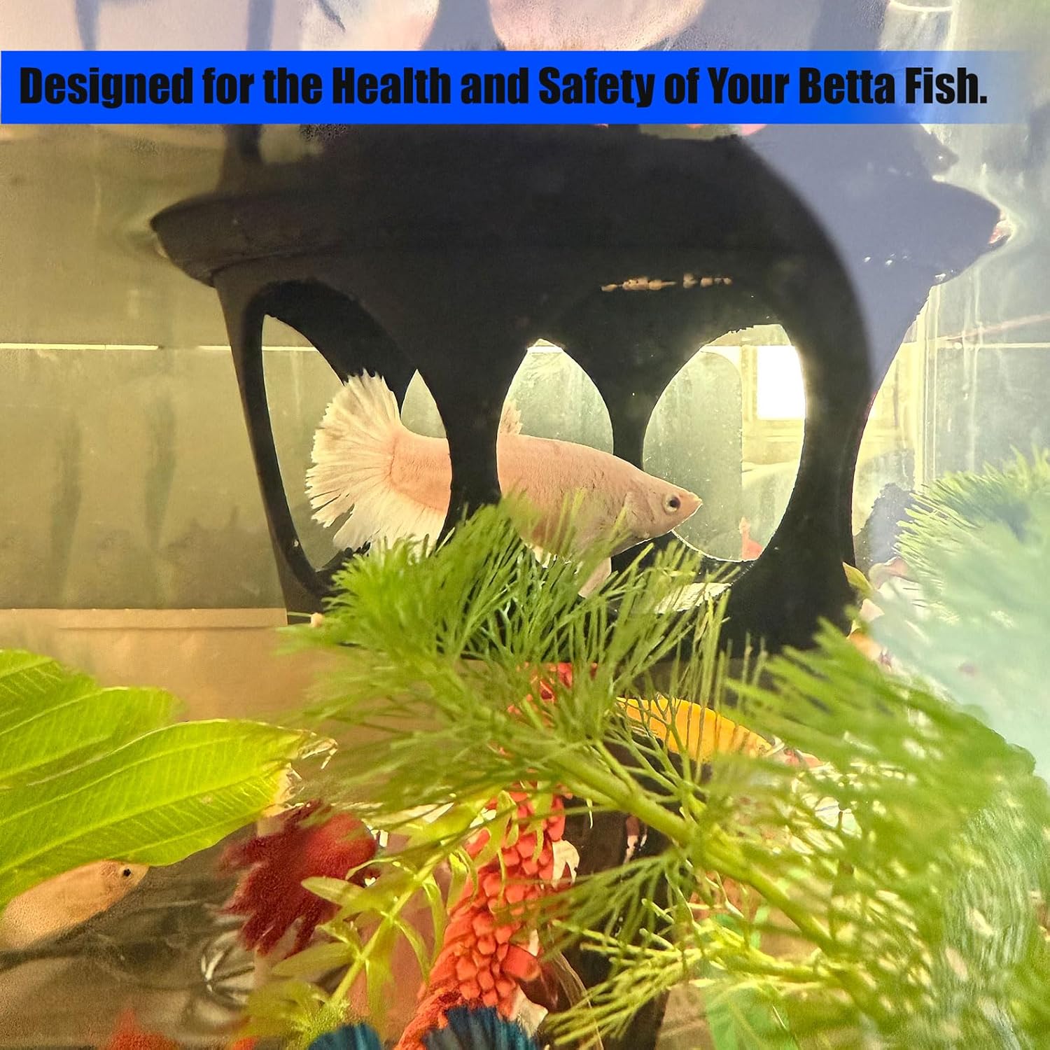 Floating Betta Fish Hideaway, Aquarium Suspended Resting Spot, Feeder for Small Fish and Shrimp, 3D Printed, Decorative Floating Cave Accessory for Aquariums. (Black)