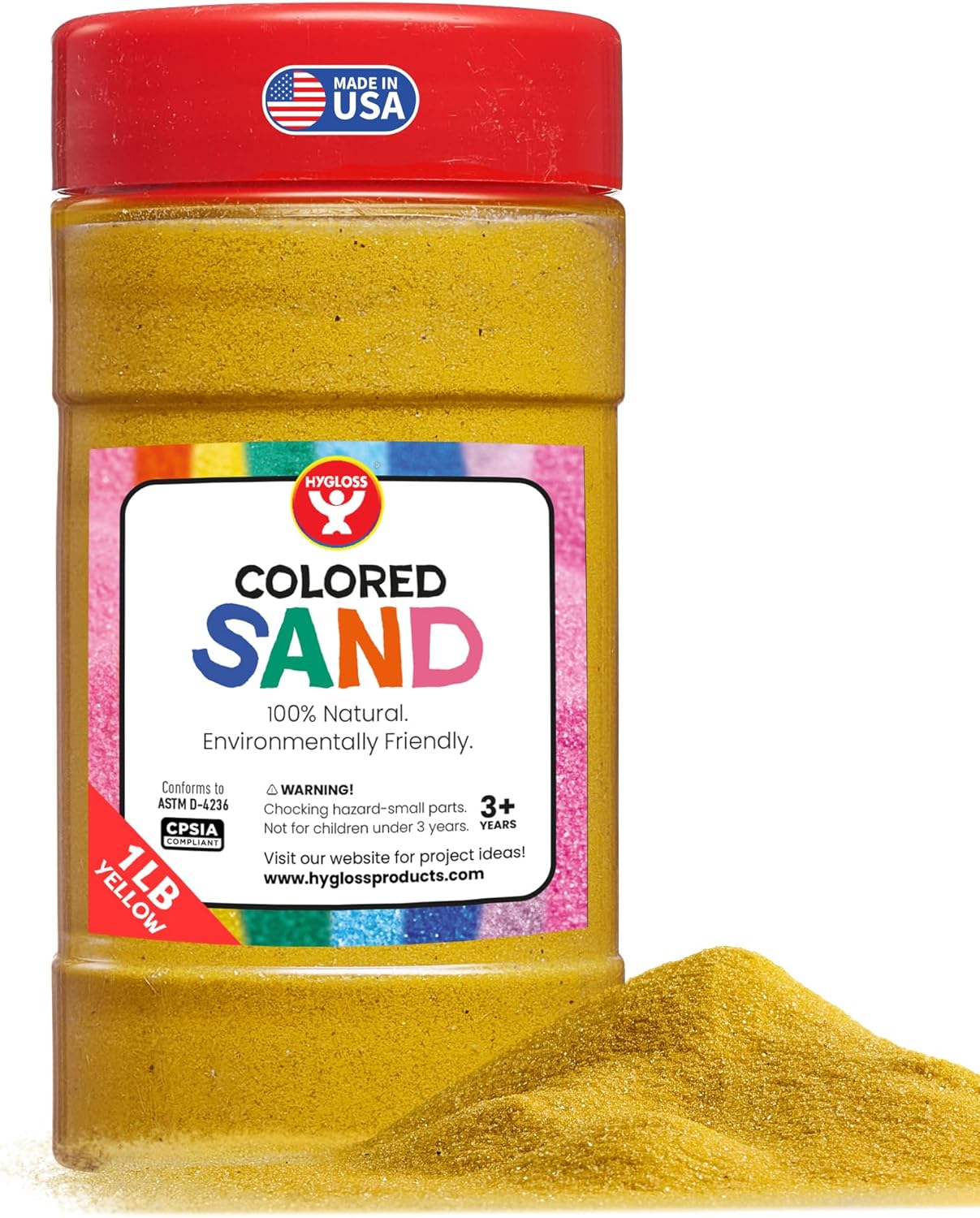 Hygloss Colored Sand for Crafts – 1 lb Bottle, Yellow – Vibrant Colorful Fine Sensory Play Sand Art Kits for Kids – Classroom Activities for Children 3 4 5 6 7 8 9 10 11 12 – Safe for Ages 3+