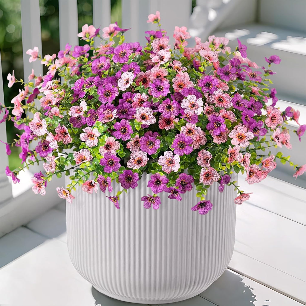 Artificial Fake Plants Flowers for Outdoor Fall Decor, 12 Bundles Faux Silk Mums for Planter Pot Colorful UV Resistant Look Real for Front Door Porch Patio Outside Yard(Purple Pink)
