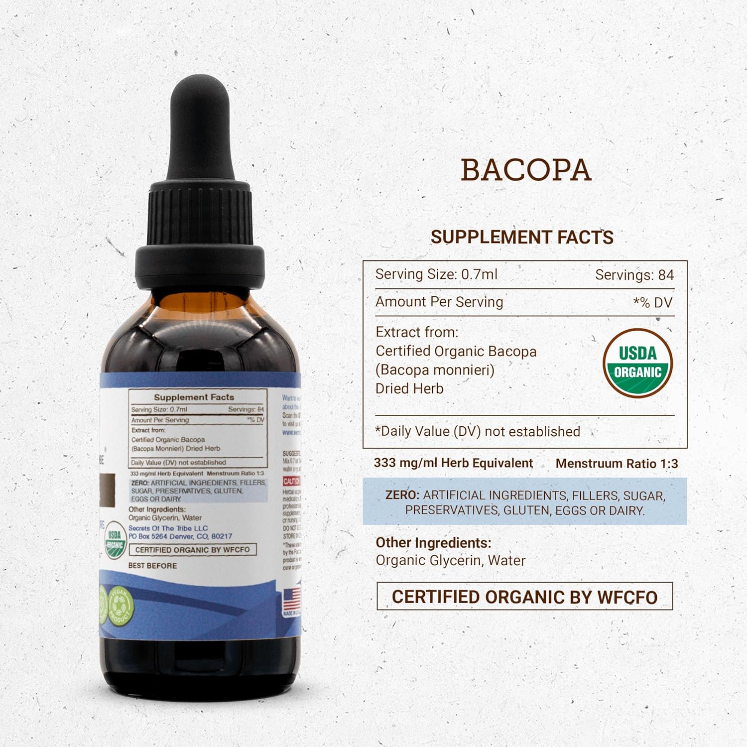 Bacopa USDA Organic | Alcohol-FREE Extract, High-Potency Herbal Drops, Relaxation, Positive Cognitive Effect | Made from 100% Certified Organic Bacopa (Bacopa Monnieri) Dried Herb 2 oz