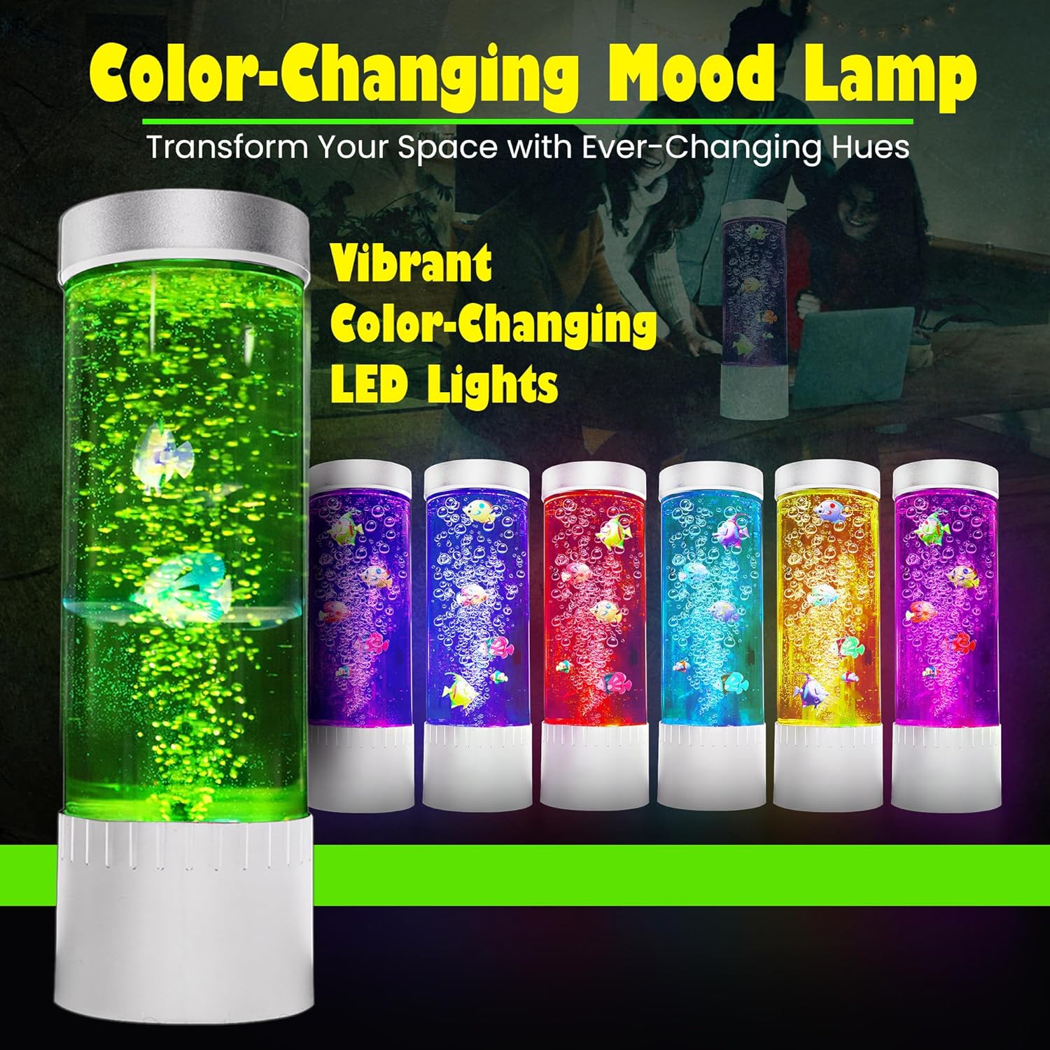 Brewish Bubble Fish Lamp | Desktop Sensory LED Bubble Lamps | 7 Color Changing Fake Aquarium Night Light | Artificial Fish Tank with Moving Fishes | Home Decor, Gift for Kids, Adults, ADHD & Autism